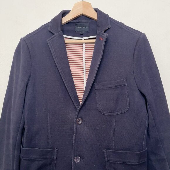 WINGS + HORNS Mens Small Navy Pique Cotton Utility Blazer - Picture 5 of 16